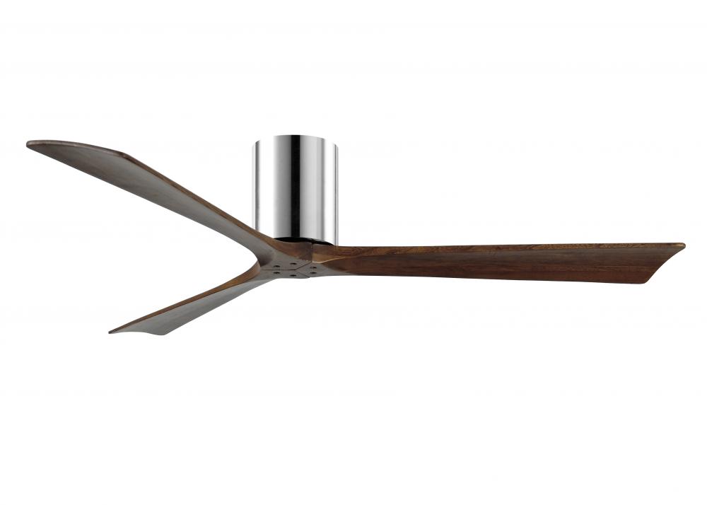 Irene-3H - Three Blade Flush Mount Paddle Fan - 60" - Polished Chrome Finish - Walnut Tone Blade