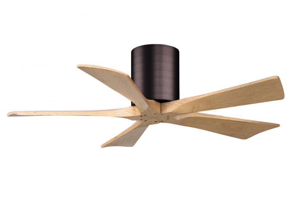 Irene-5H - 42" Five Blade Flush Mount Paddle Fan - Brushed Bronze Finish - Light Maple Tone Blad