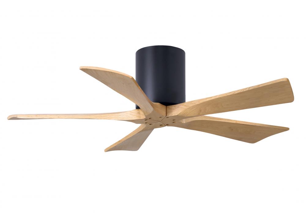 Irene-5H - 42" Five Blade Flush Mount Paddle Fan - Matte Black Finish - Light Maple Tone Blades