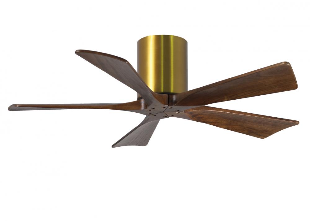 Irene-5H - 42" Five Blade Flush Mount Paddle Fan - Brushed Brass Finish - Walnut Tone Blades