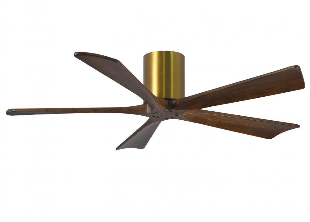 Irene-5H - 52" Five Blade Flush Mount Paddle Fan - Brushed Brass Finish - Walnut Tone Blades