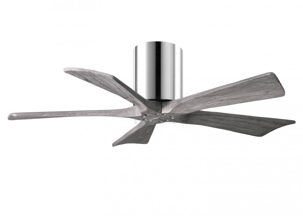 Irene-5H - 42" Five Blade Flush Mount Paddle Fan - Polished Chrome Finish - Barn Wood Tone Blade