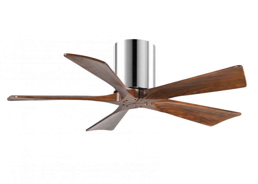 Irene-5H - 42" Five Blade Flush Mount Paddle Fan - Polished Chrome Finish - Walnut Tone Blades