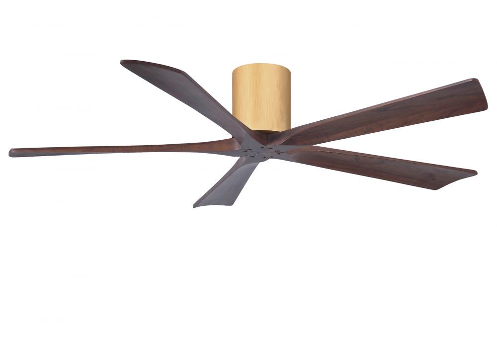 Irene-5H - 60" Five Blade Flush Mount Paddle Fan - Light Maple Tone Finish - Walnut Tone Blades