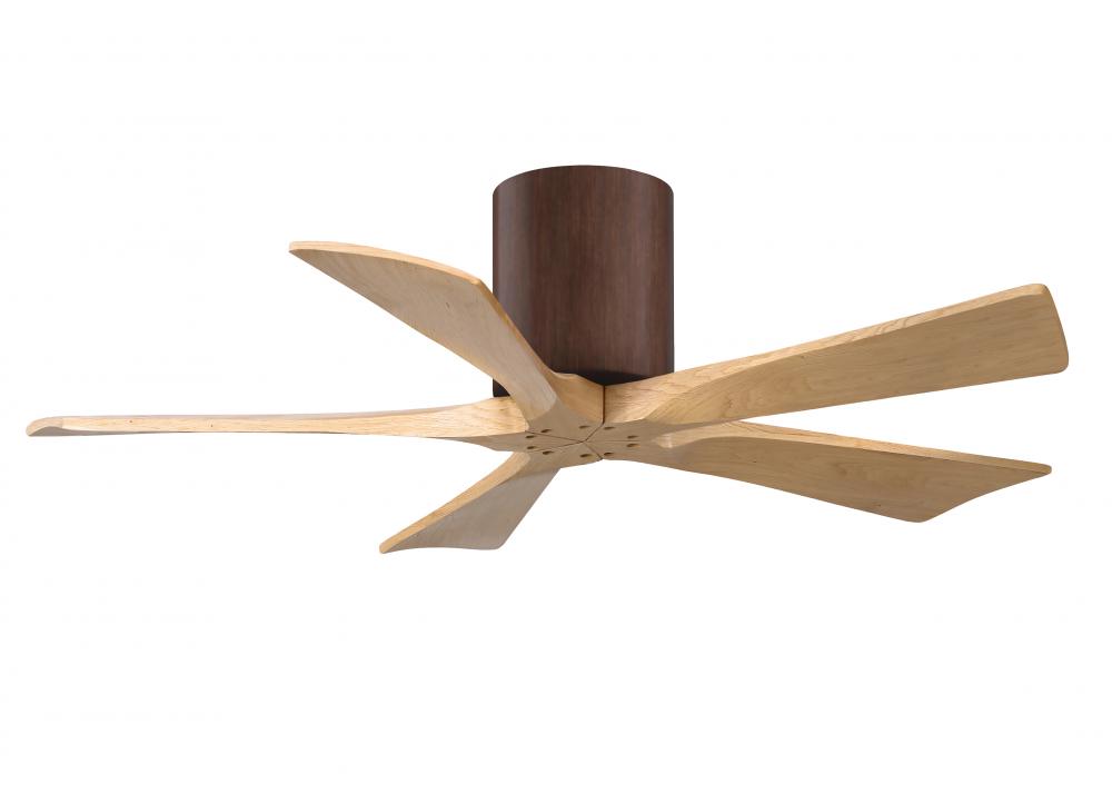 Irene-5H - 42" Five Blade Flush Mount Paddle Fan - Walnut Tone Finish - Light Maple Tone Blades