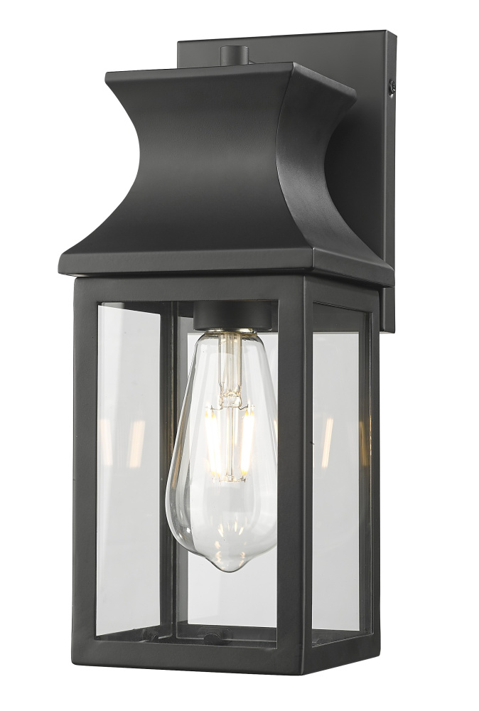 14.25 in. 1-Light Matte Black Outdoor Wall Lantern With Clear Glass Panes