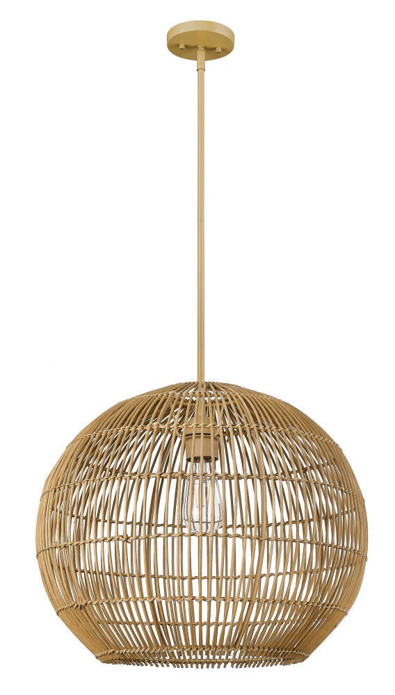 Coastal 19.25 in. Camel Rattan 1-Light Pendant