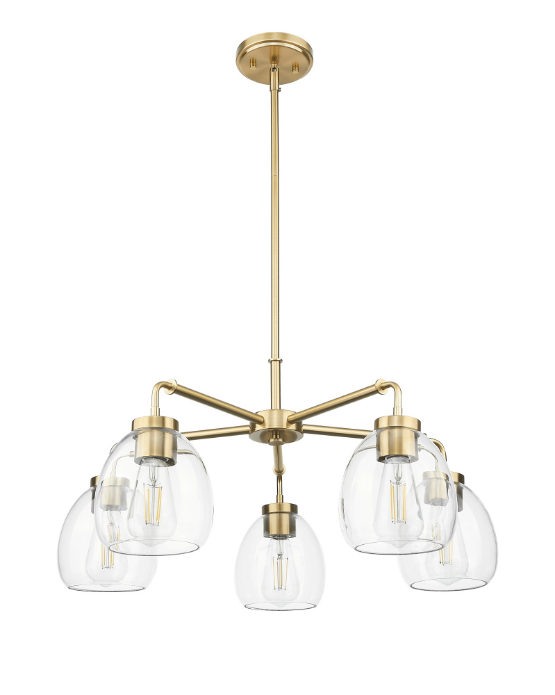 Dawes 27 in. Brass 5-Light Chandelier With Clear Glass Globes