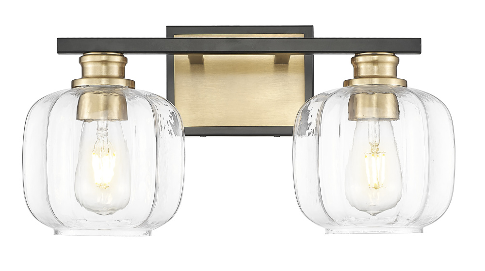 Oxley 17.5 in. Matte Black and Brass 2-Light Vanity With Clear Glass Globes
