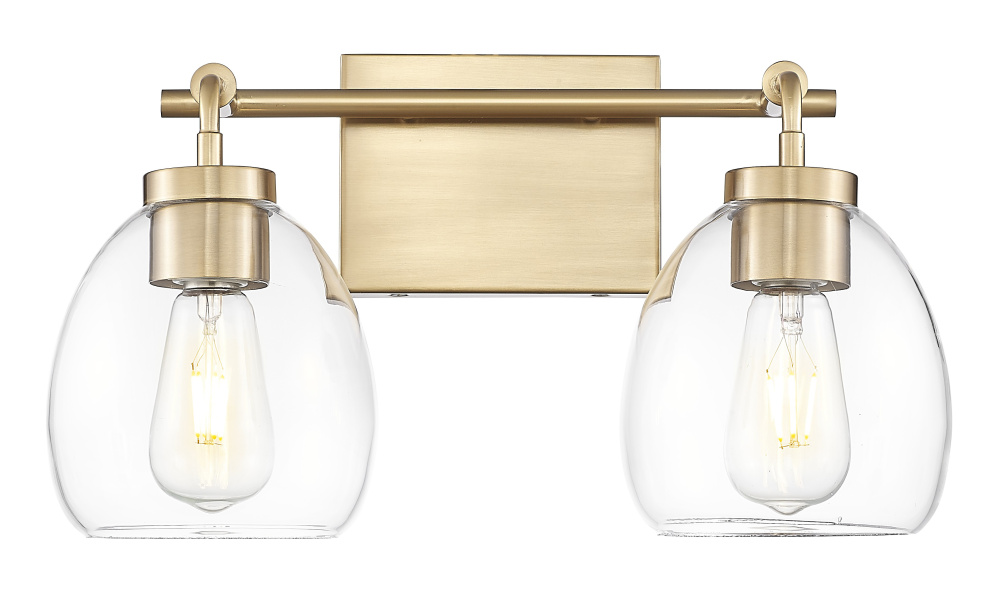 Dawes 16 in. Brass 2-Light Vanity With Clear Glass Globes