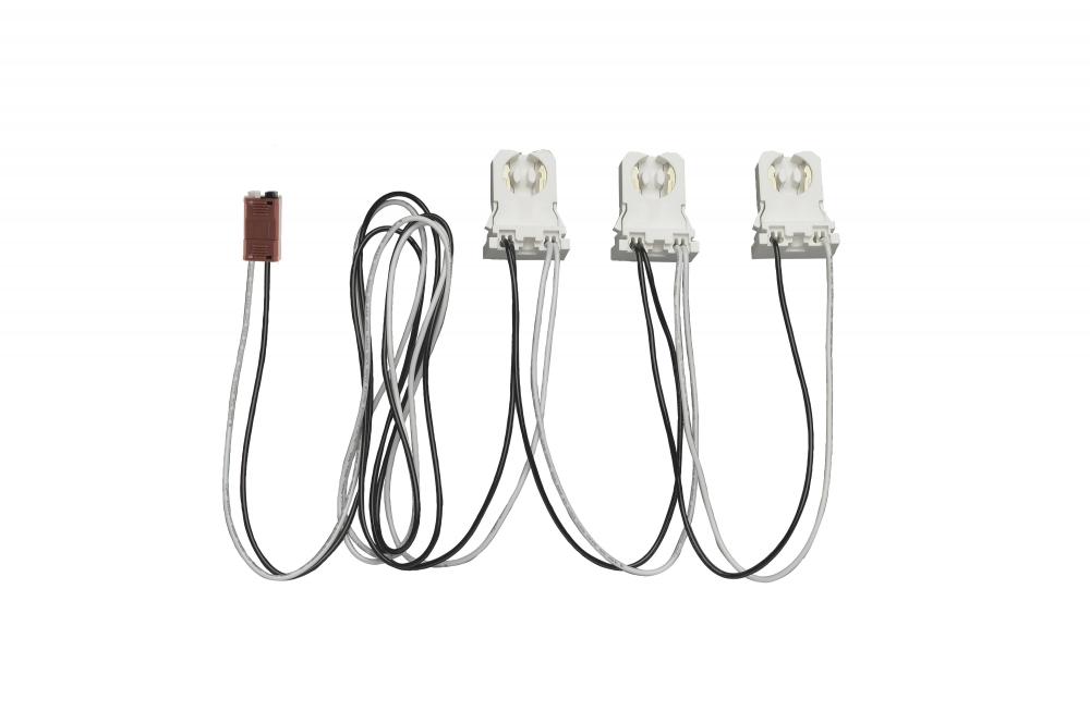 3-Light ballast bypass wiring harness for linear LED T8 lamps