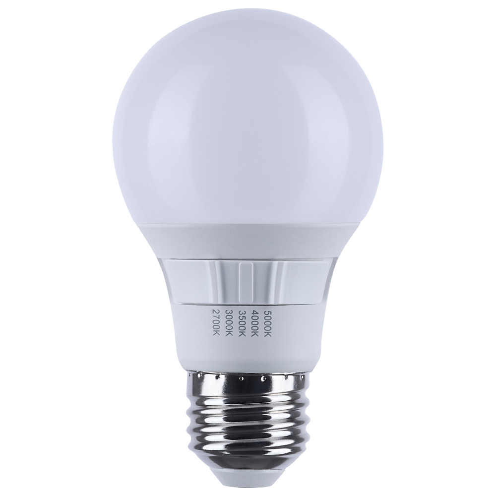 9 Watt A19 LED; 27K/3K/35K/4K/5K CCT Selectable; Medium Base; White Finish; 120 Volt; 4-Pack