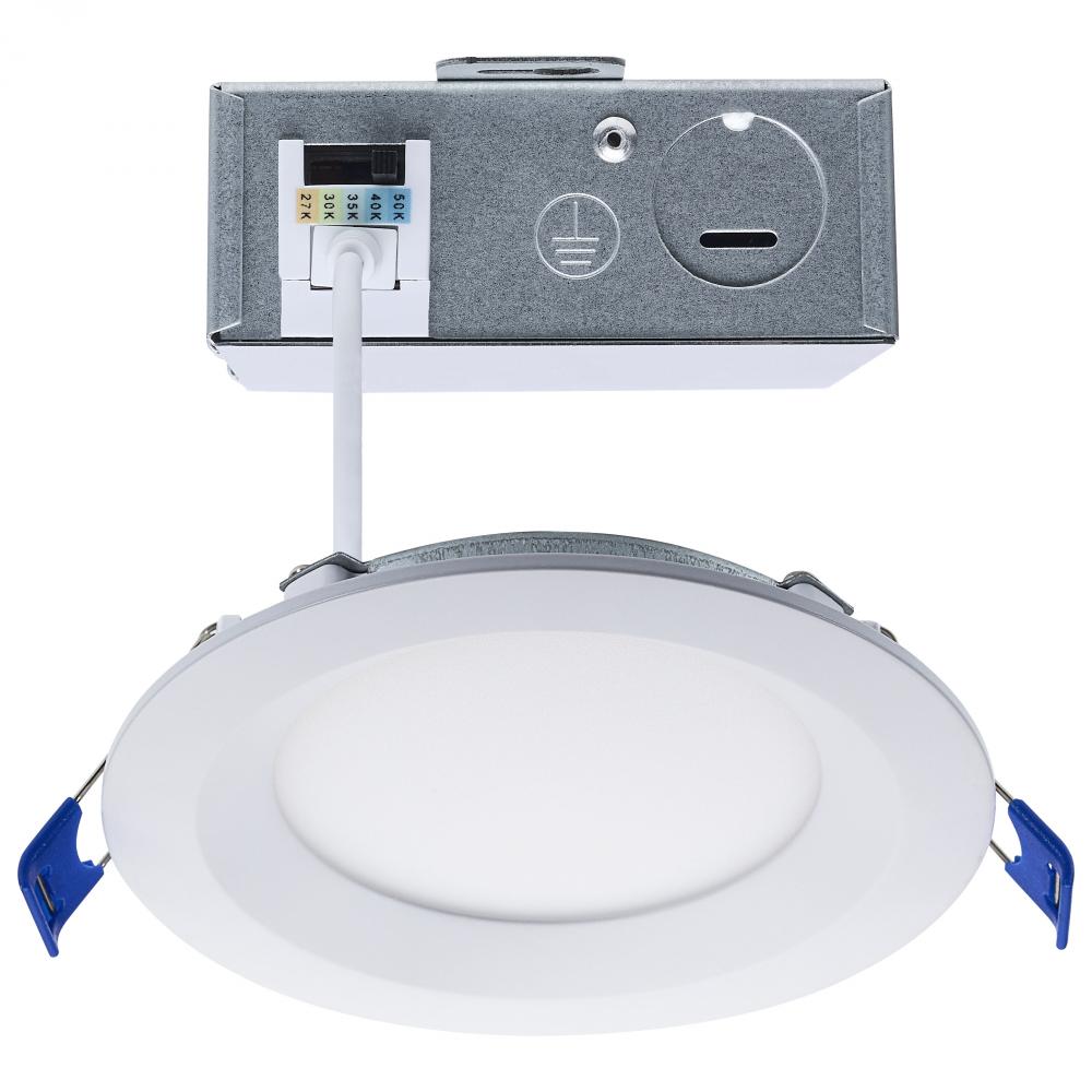 10 Watt LED Direct Wire Downlight; Slimfit; Smooth Baffle; 4 Inch; CCT Selectable; Round; Remote