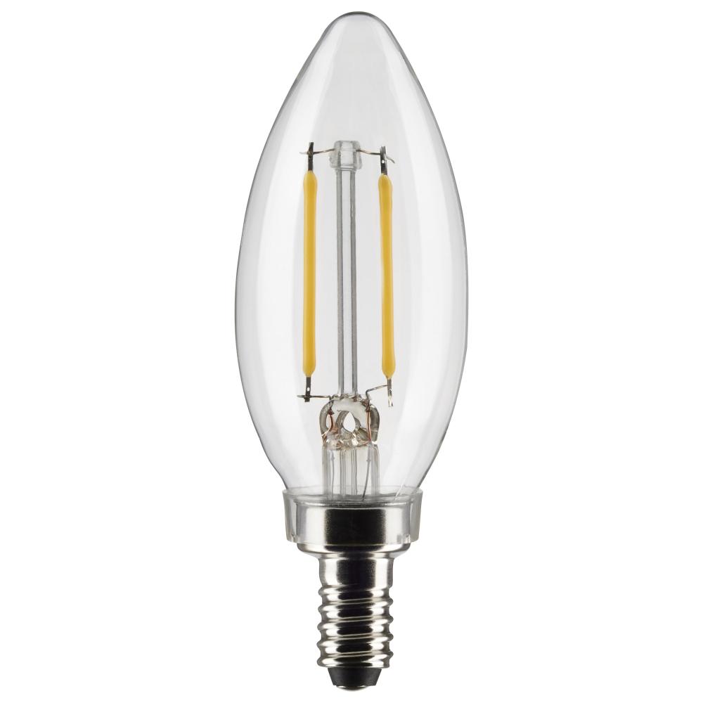 3 Watt B11 LED Filament; Clear; Candelabra Base; 2700K; 200 Lumens; 120 Volt; 2-Pack