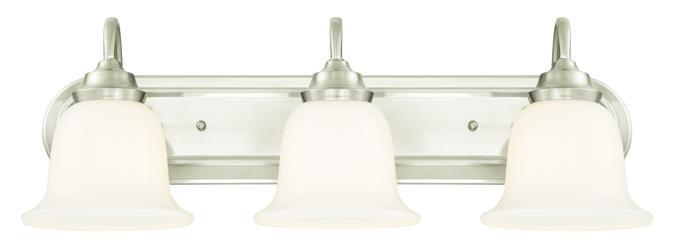 3 Light Wall Fixture Brushed Nickel Finish White Opal Glass
