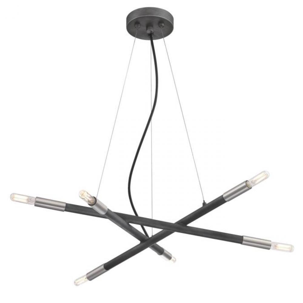 6 Light LED Chandelier Distressed Aluminum Finish with Brushed Nickel Accents