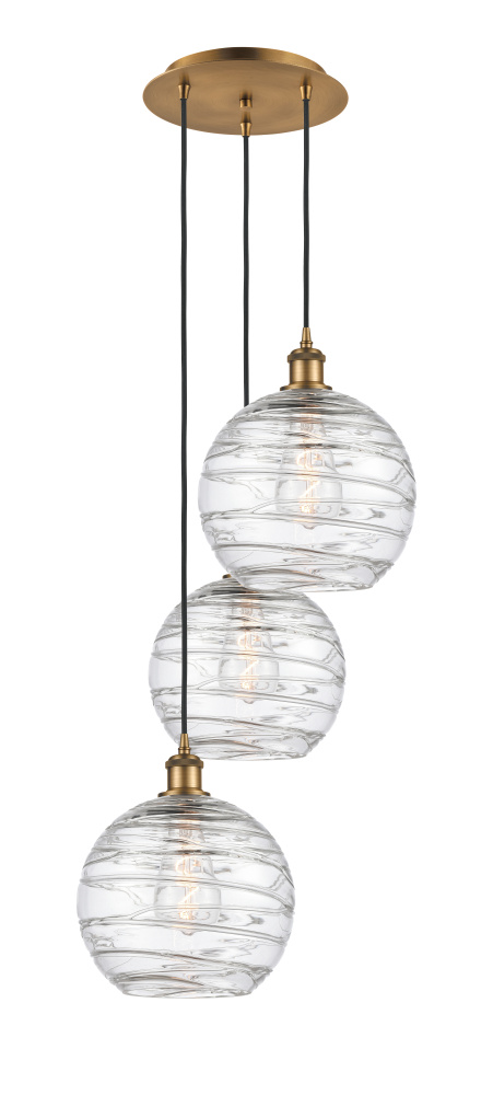 Athens Deco Swirl - 3 Light - 17 inch - Brushed Brass - Cord Hung - Multi Pendant