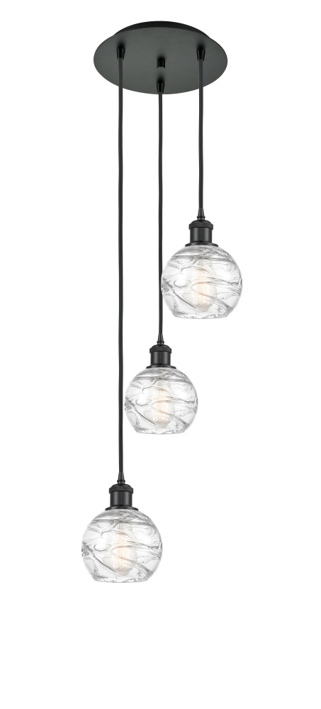 Athens Deco Swirl - 3 Light - 12 inch - Matte Black - Cord Hung - Multi Pendant