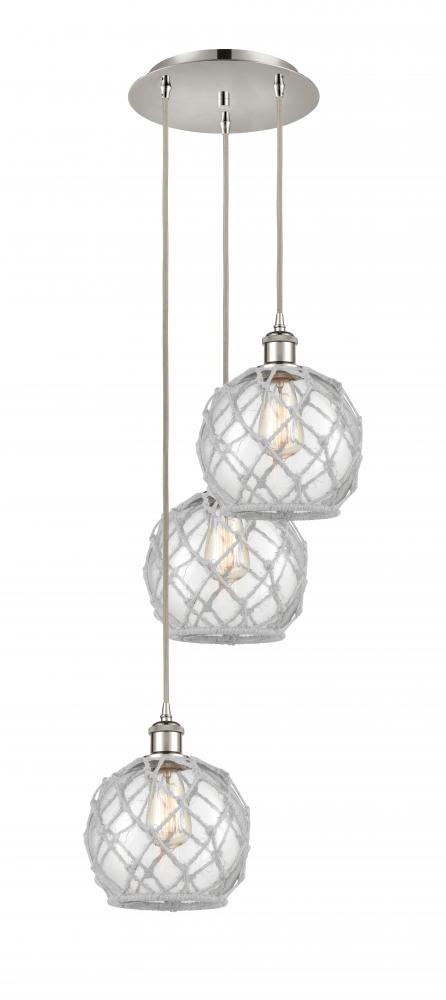 Farmhouse Rope - 3 Light - 15 inch - Polished Nickel - Cord Hung - Multi Pendant