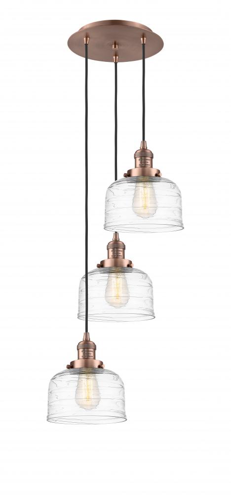 Cone - 3 Light - 14 inch - Antique Copper - Cord hung - Multi Pendant
