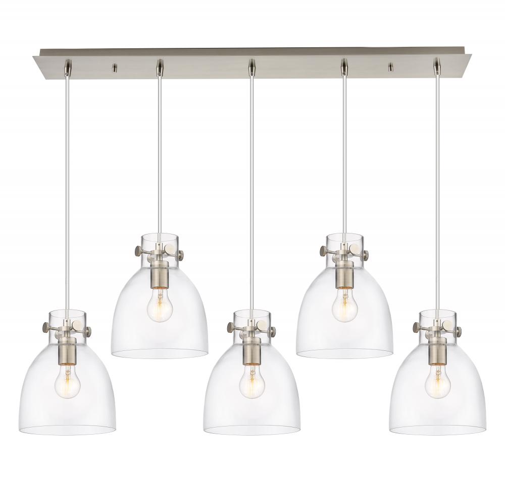 Newton Bell - 5 Light - 40 inch - Brushed Satin Nickel - Linear Pendant