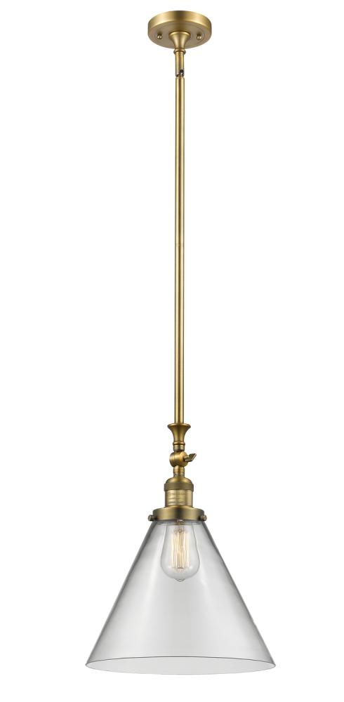 Cone - 1 Light - 12 inch - Brushed Brass - Stem Hung - Adjustable Mini Pendant