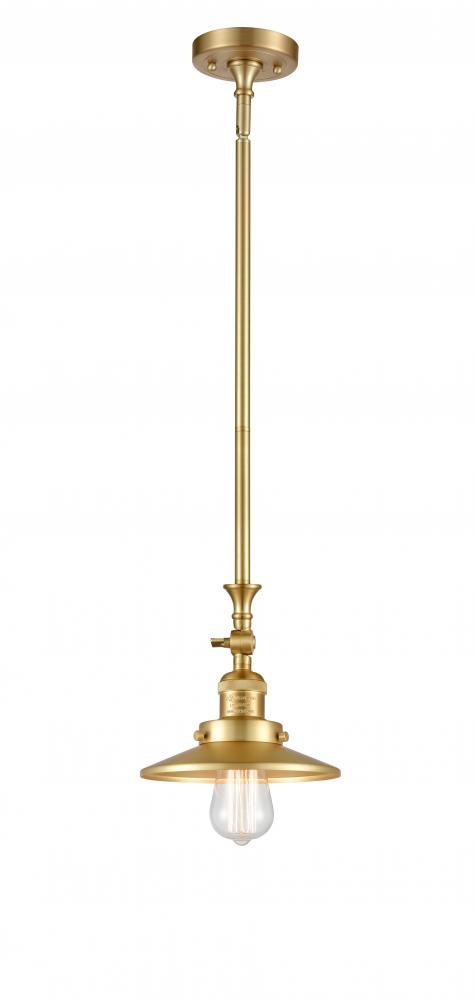 Railroad - 1 Light - 8 inch - Satin Gold - Stem Hung - Adjustable Mini Pendant