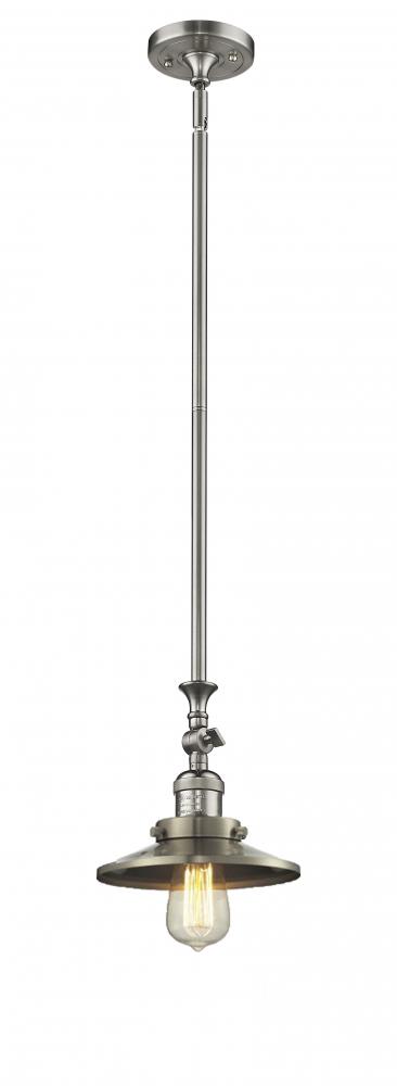 Railroad - 1 Light - 8 inch - Brushed Satin Nickel - Stem Hung - Adjustable Mini Pendant