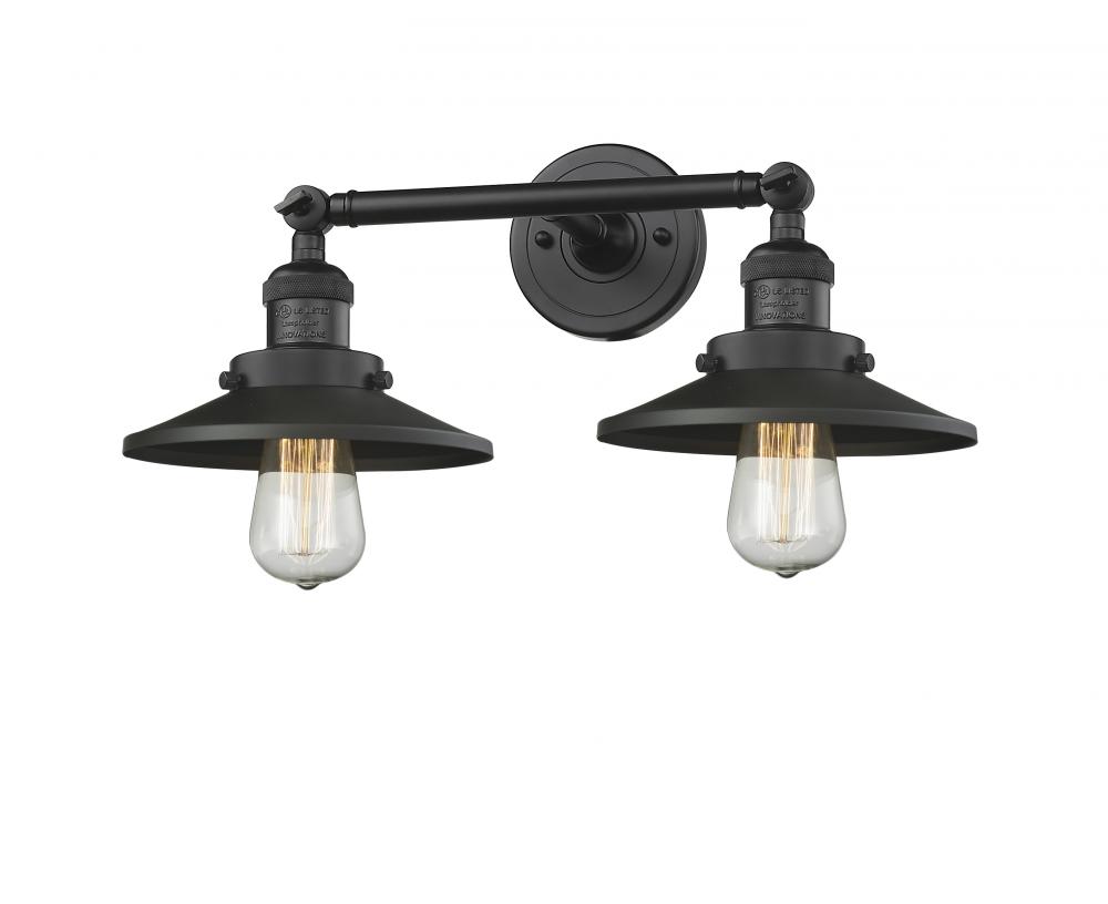 Railroad - 2 Light - 18 inch - Matte Black - Adjustable Bath Vanity Light