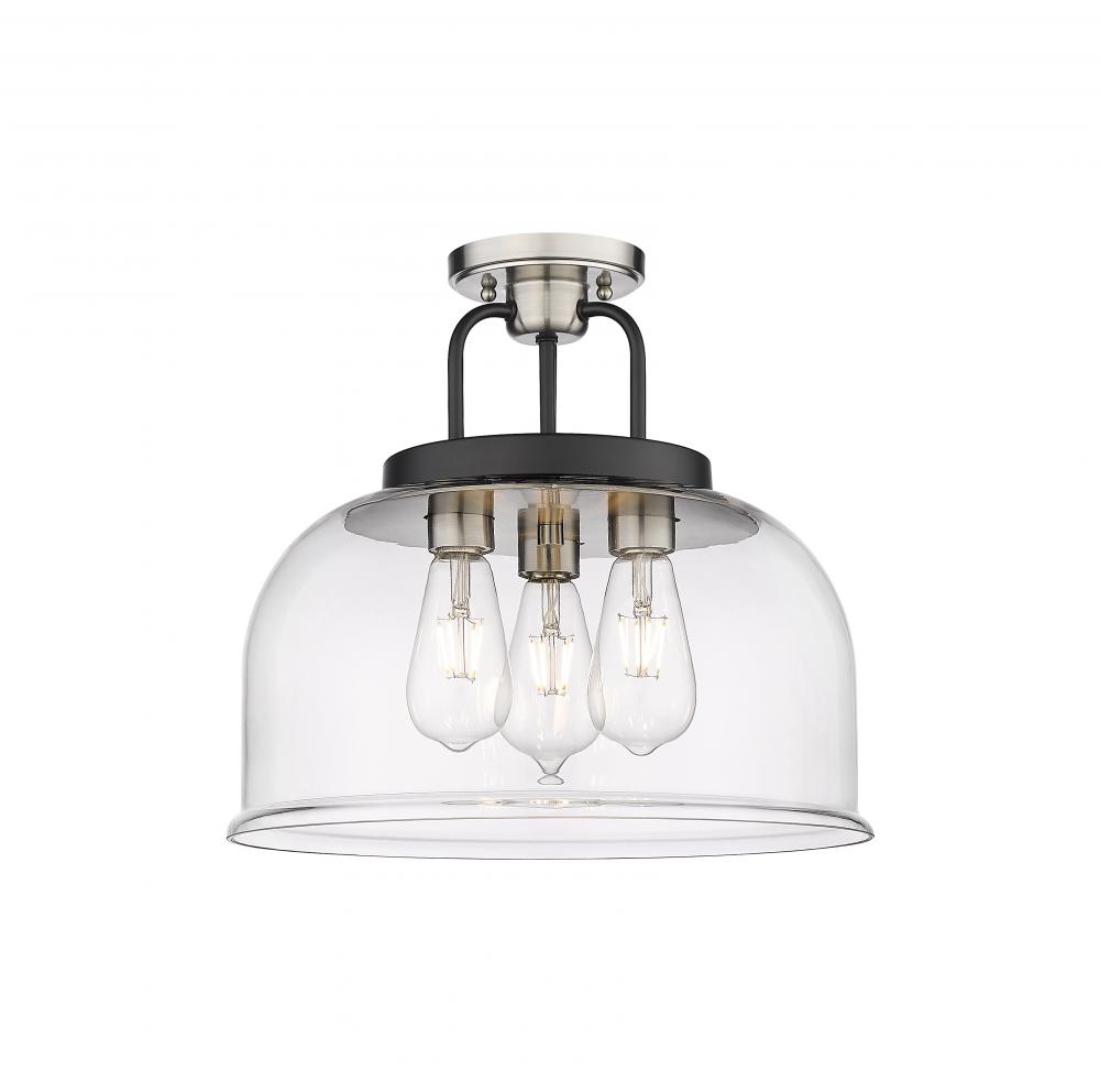 Kahana - 3 Light - 15 inch - Black Satin Nickel - Semi-Flush Mount