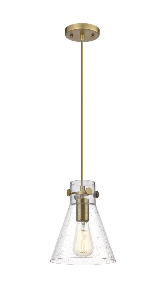 Newton Cone - 1 Light - 8 inch - Brushed Brass - Cord hung - Pendant