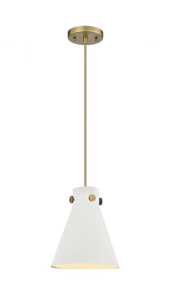 Newton Cone - 1 Light - 8 inch - Brushed Brass - Cord hung - Pendant