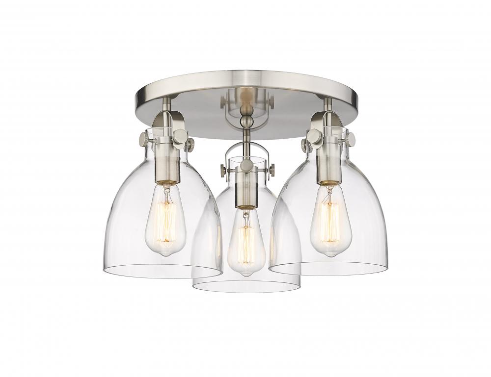 Newton Bell - 3 Light - 18 inch - Satin Nickel - Semi-Flush Mount