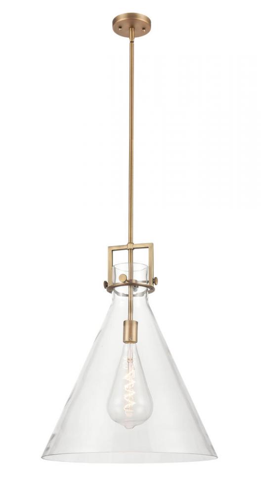 Newton Cone - 1 Light - 18 inch - Brushed Brass - Stem hung - Pendant