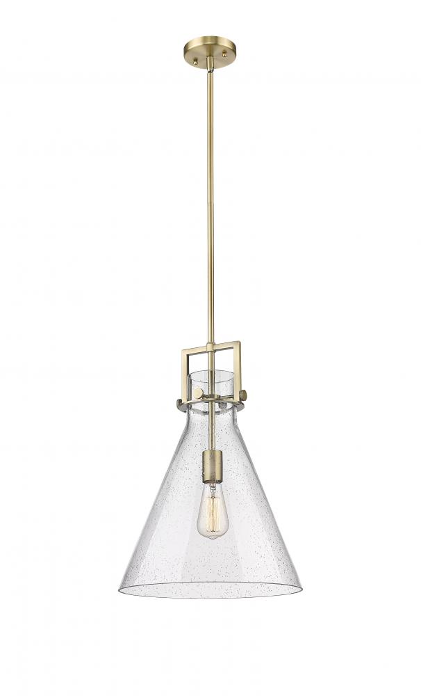 Newton Cone - 1 Light - 14 inch - Brushed Brass - Stem hung - Pendant
