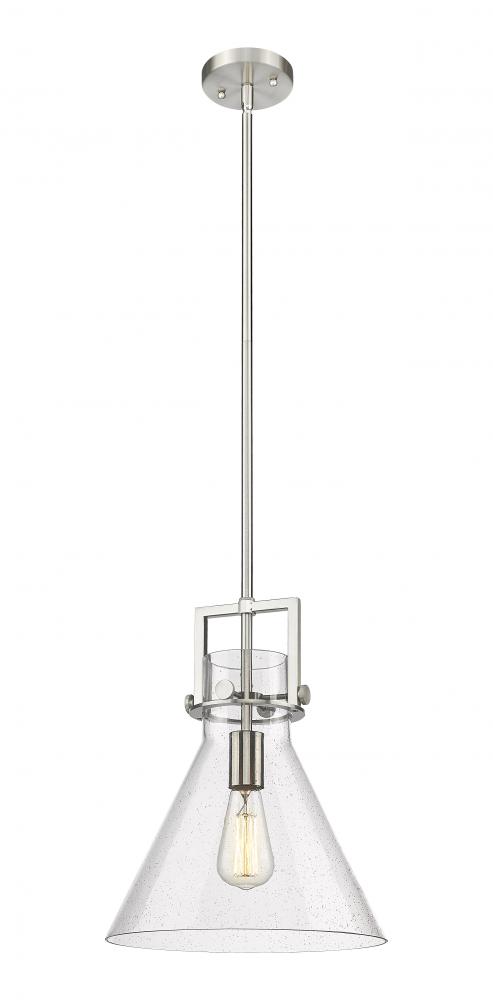 Newton Cone - 1 Light - 12 inch - Brushed Satin Nickel - Stem Hung - Mini Pendant