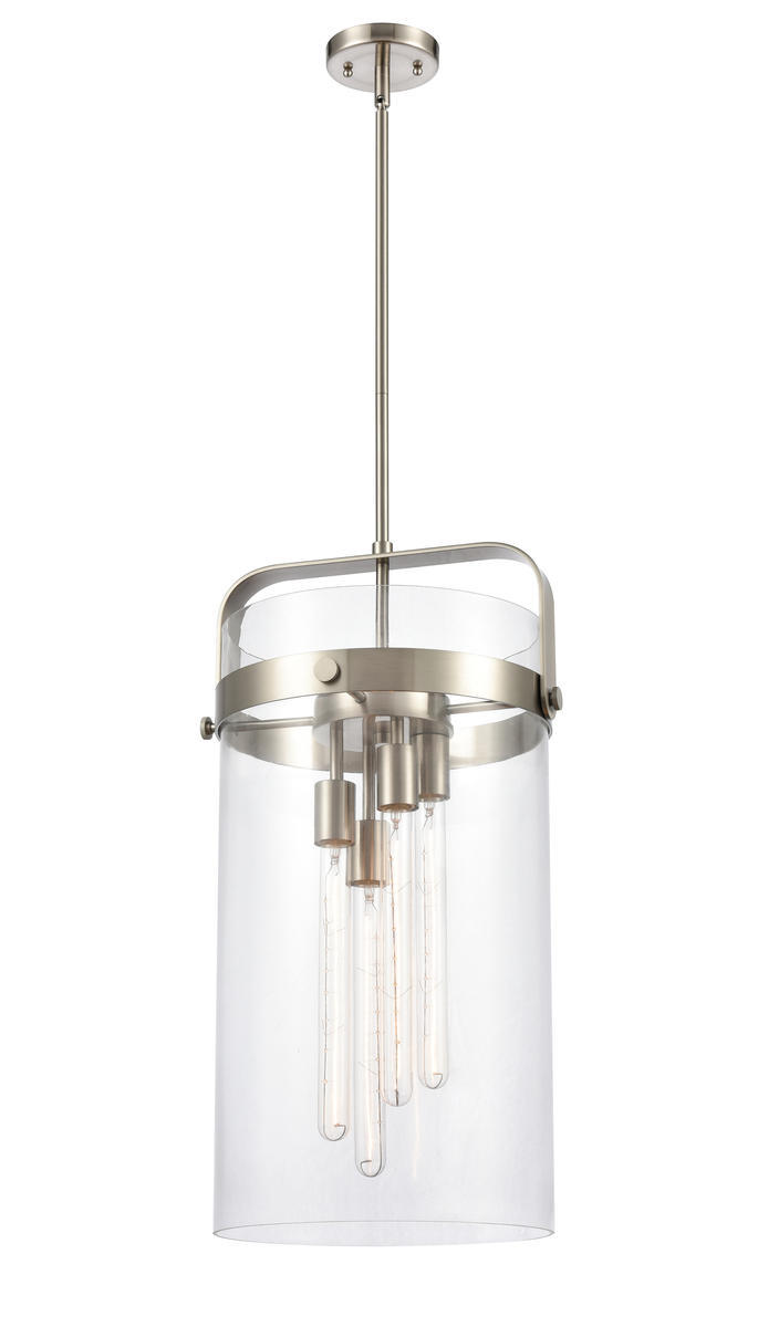 Pilaster - 4 Light - 12 inch glass - Brushed Satin Nickel - Stem hung - Pendant