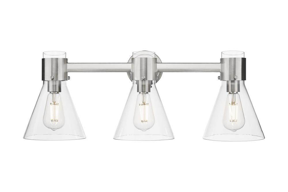 Lawton Cone - 3 Light - 27 inch - Satin Nickel - Bath Vanity Light