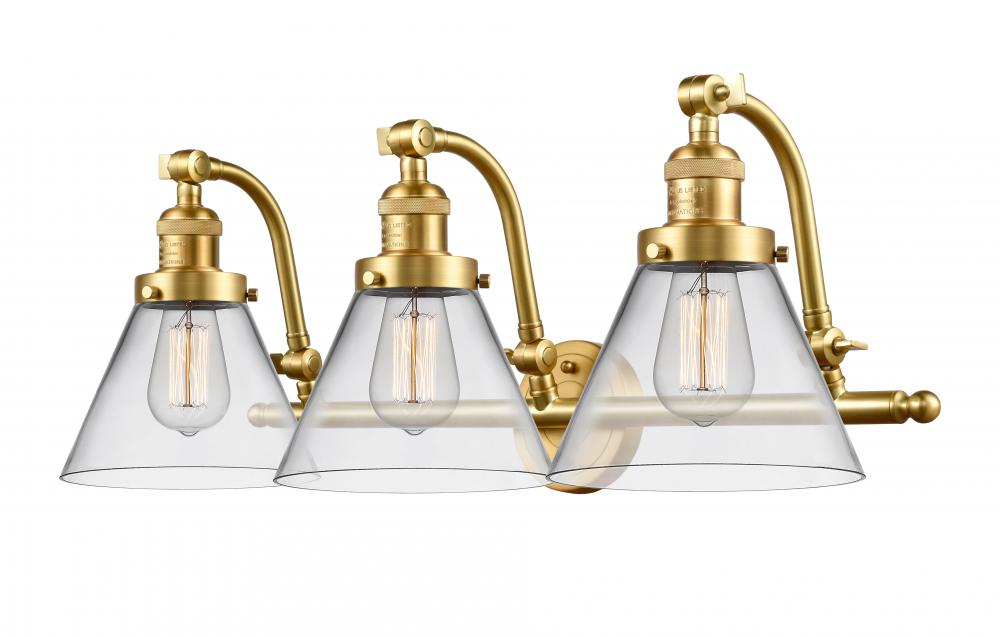 Cone - 3 Light - 28 inch - Satin Gold - Adjustable Bath Vanity Light