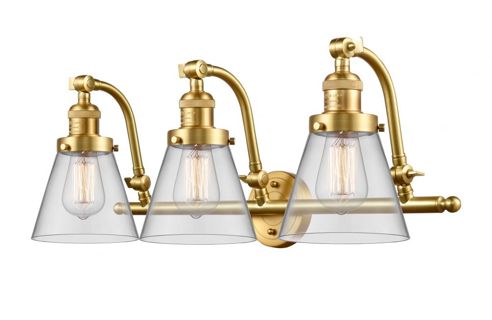 Cone - 3 Light - 28 inch - Satin Gold - Adjustable Bath Vanity Light