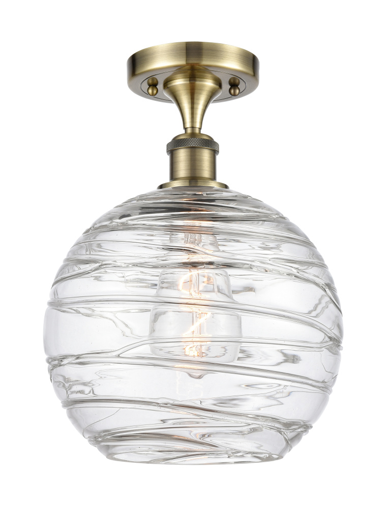 Athens Deco Swirl - 1 Light - 10 inch - Antique Brass - Semi-Flush Mount