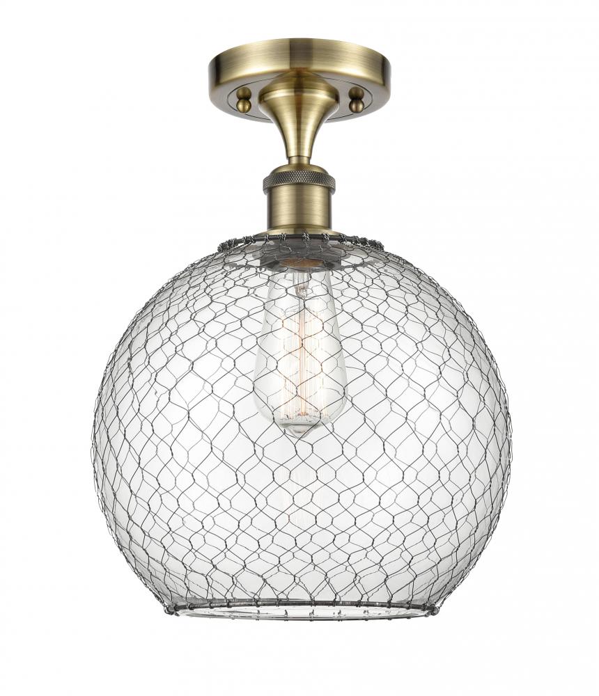 Farmhouse Chicken Wire - 1 Light - 10 inch - Antique Brass - Semi-Flush Mount