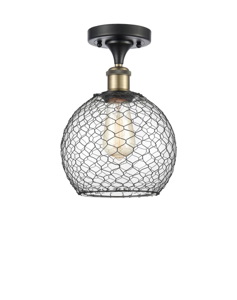 Farmhouse Chicken Wire - 1 Light - 8 inch - Black Antique Brass - Semi-Flush Mount