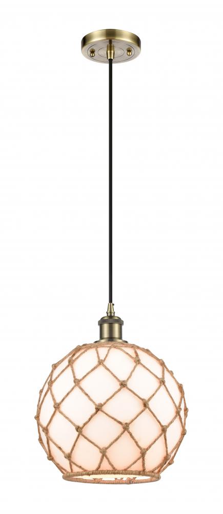Farmhouse Rope - 1 Light - 10 inch - Antique Brass - Cord hung - Mini Pendant
