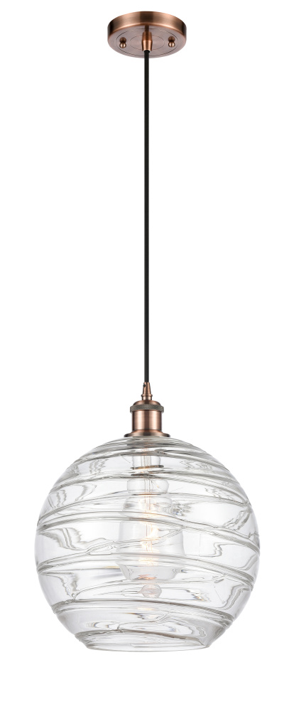 Athens Deco Swirl - 1 Light - 12 inch - Antique Copper - Cord hung - Mini Pendant