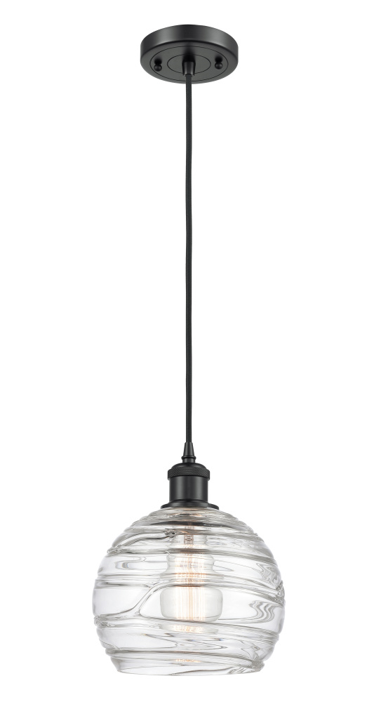 Athens Deco Swirl - 1 Light - 8 inch - Matte Black - Cord hung - Mini Pendant