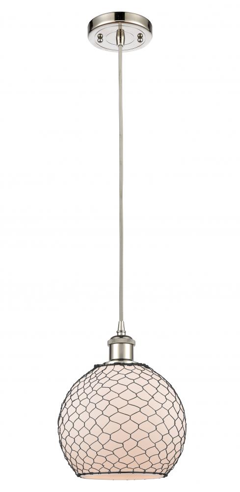 Farmhouse Chicken Wire - 1 Light - 8 inch - Polished Nickel - Cord hung - Mini Pendant