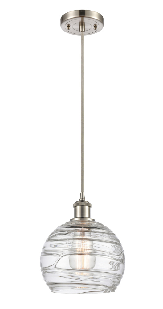 Athens Deco Swirl - 1 Light - 8 inch - Brushed Satin Nickel - Cord hung - Mini Pendant