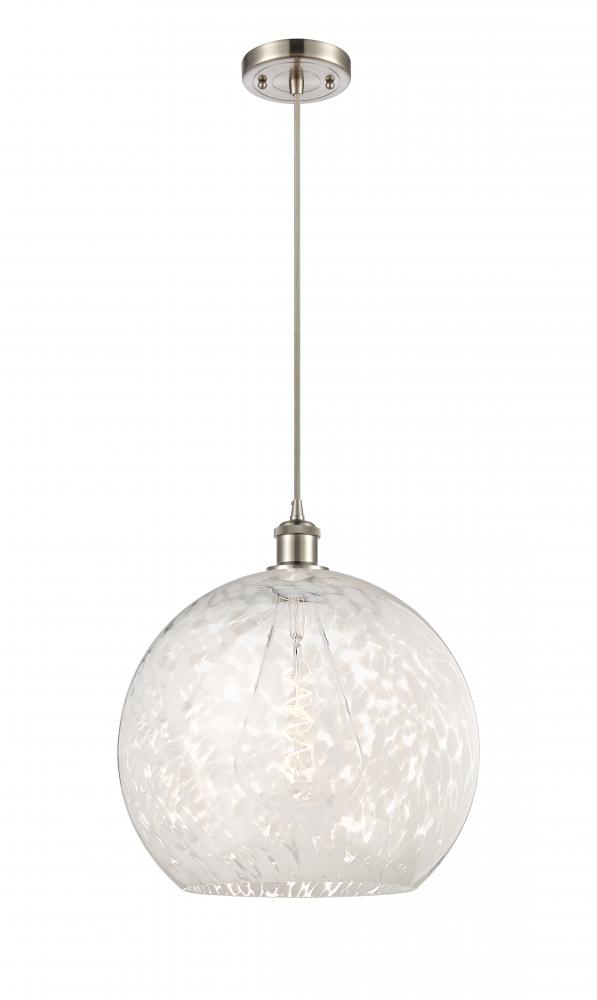 White Mouchette - 1 Light - 14 inch - Brushed Satin Nickel - Cord Hung - Pendant