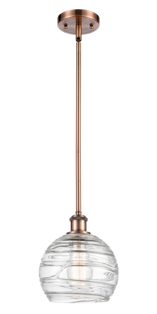 Athens Deco Swirl - 1 Light - 8 inch - Antique Copper - Stem hung - Mini Pendant